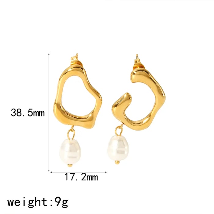 1 Pair Simple Elegant Style Irregular Shape Stainless Steel  Gold Color Inlay Artificial Pearl Women's Drop Earrings Picture3